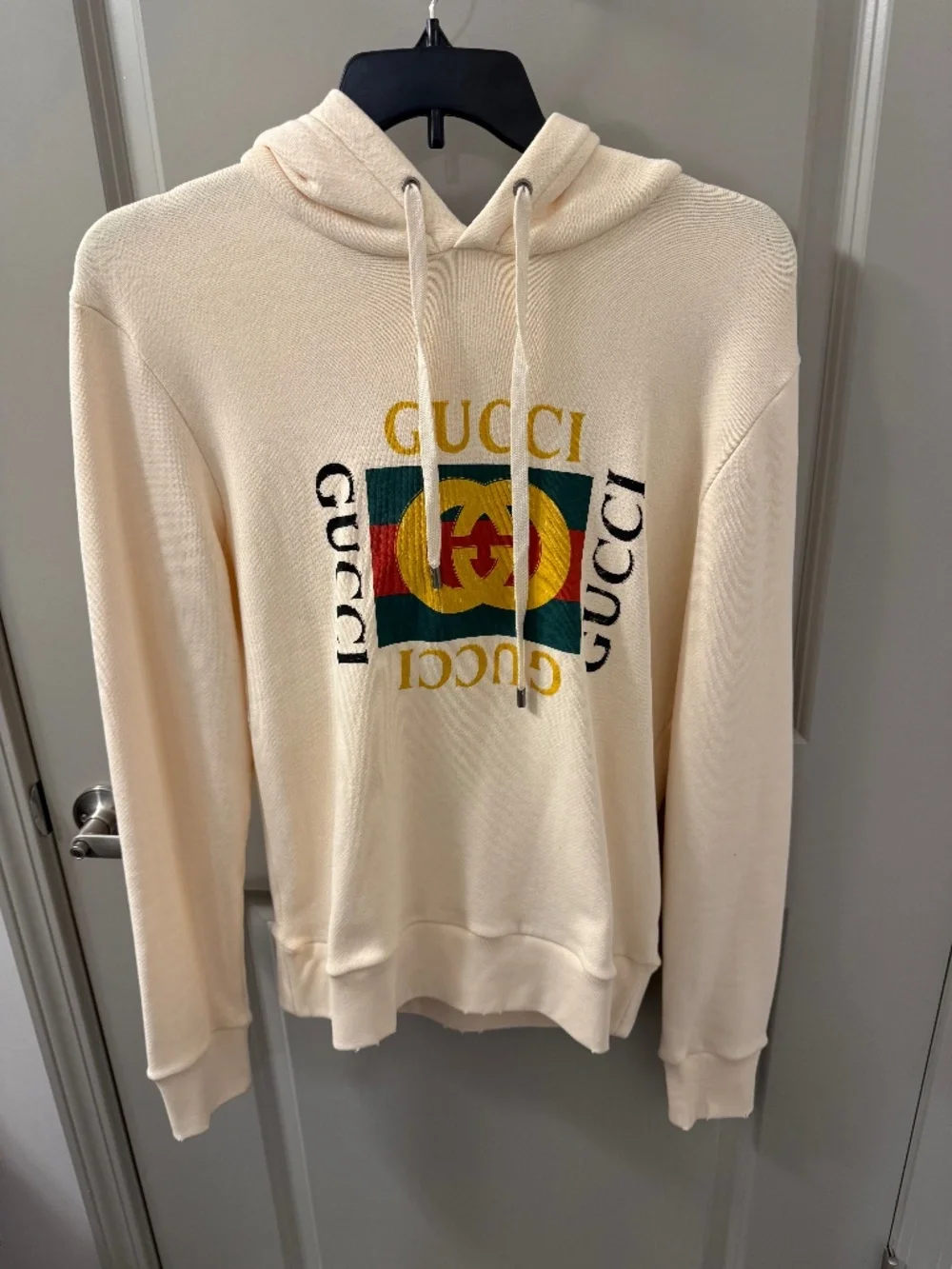 Gucci Distressed GG Box Logo Hoodie in Beige / Ivory